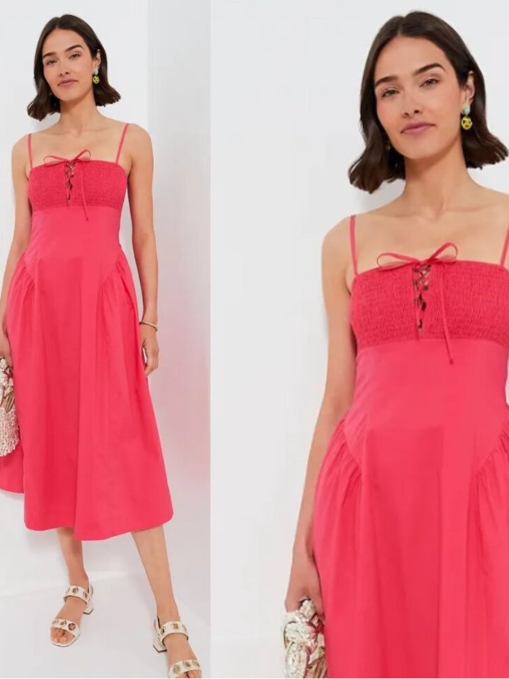 NWT Tuckernuck Hyacinth House Dress Serafina Drop Waist Smocked Watermelon Pink